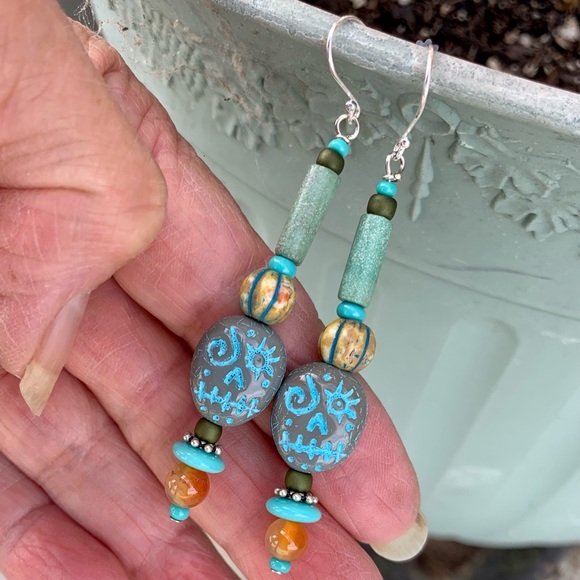 Aqua Sugar Skull Earrings - Picture 13 of 16